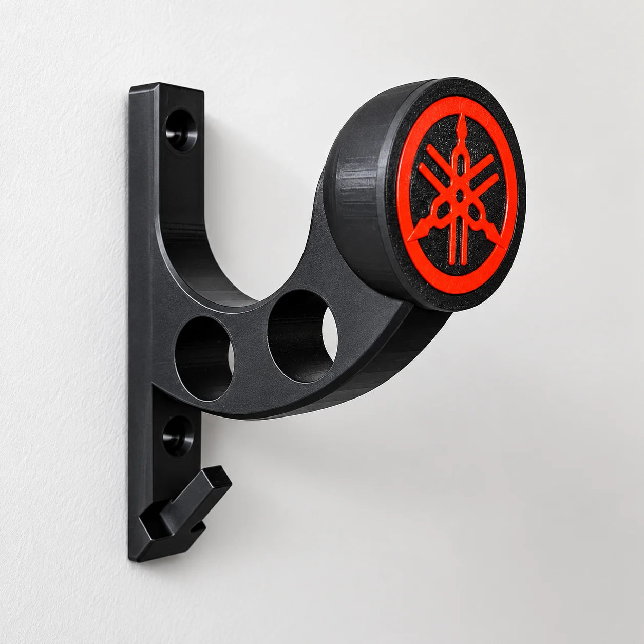 Premium Wall Mount Helmet Holder - Heavy Duty Gear Organizer Stand with Dual Jacket Loops & Utility Key Hook (Matte Black & Red)