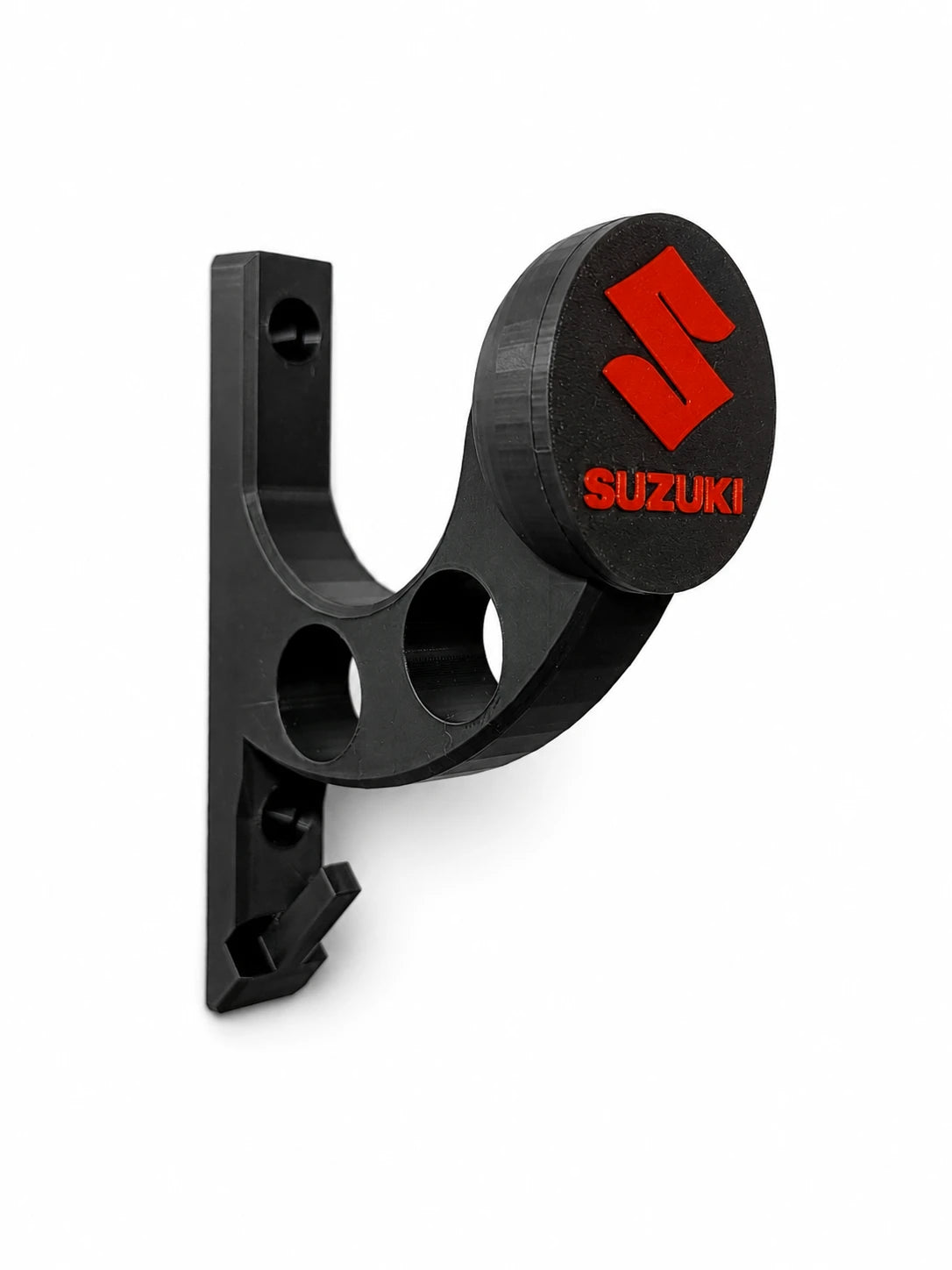 Premium Wall Mount Helmet Holder - Heavy Duty Gear Organizer Stand with Dual Jacket Loops & Utility Key Hook (Matte Black & Red)