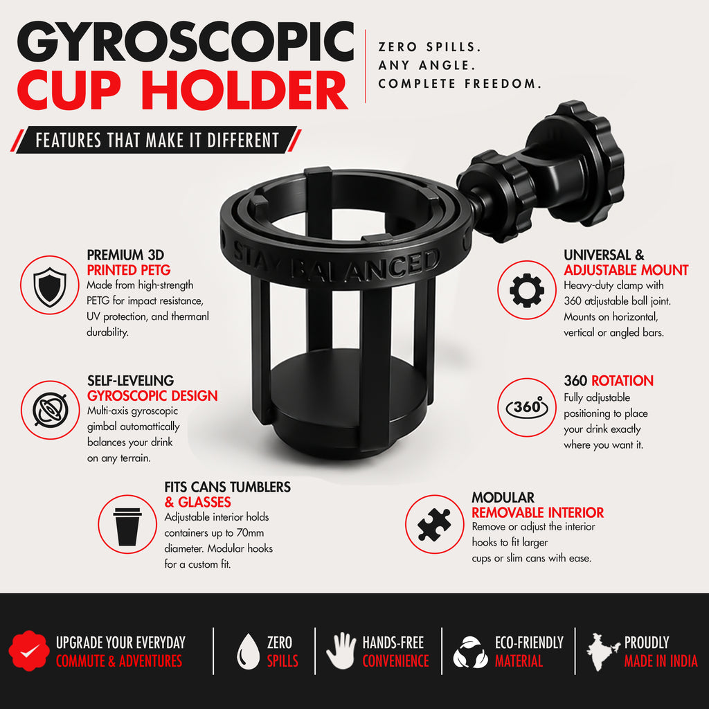 Gyroscopic Cup Holder — Anti-Spill Universal Mount