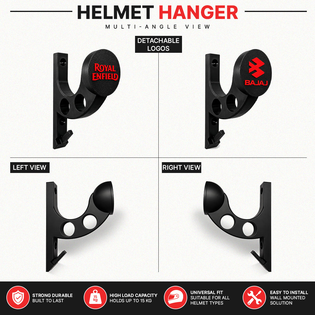 Premium Helmet Holder with Dual Hanger & Utility Hook