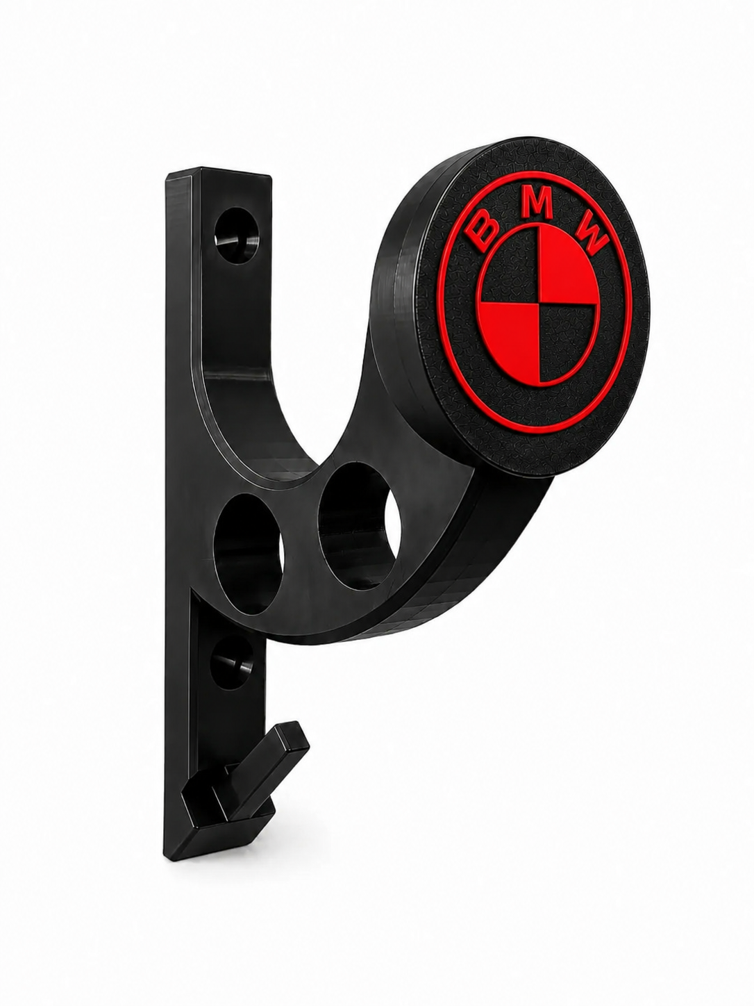 Premium Wall Mount Helmet Holder - Heavy Duty Gear Organizer Stand with Dual Jacket Loops & Utility Key Hook (Matte Black & Red)